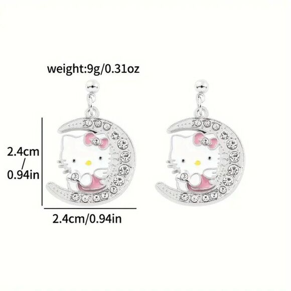 Hello Kitty Moon Pendant Diamond Earrings - Picture 6 of 6